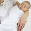 Ultimate Swaddle Blanket - White with SeaCrystal Pastel Trim