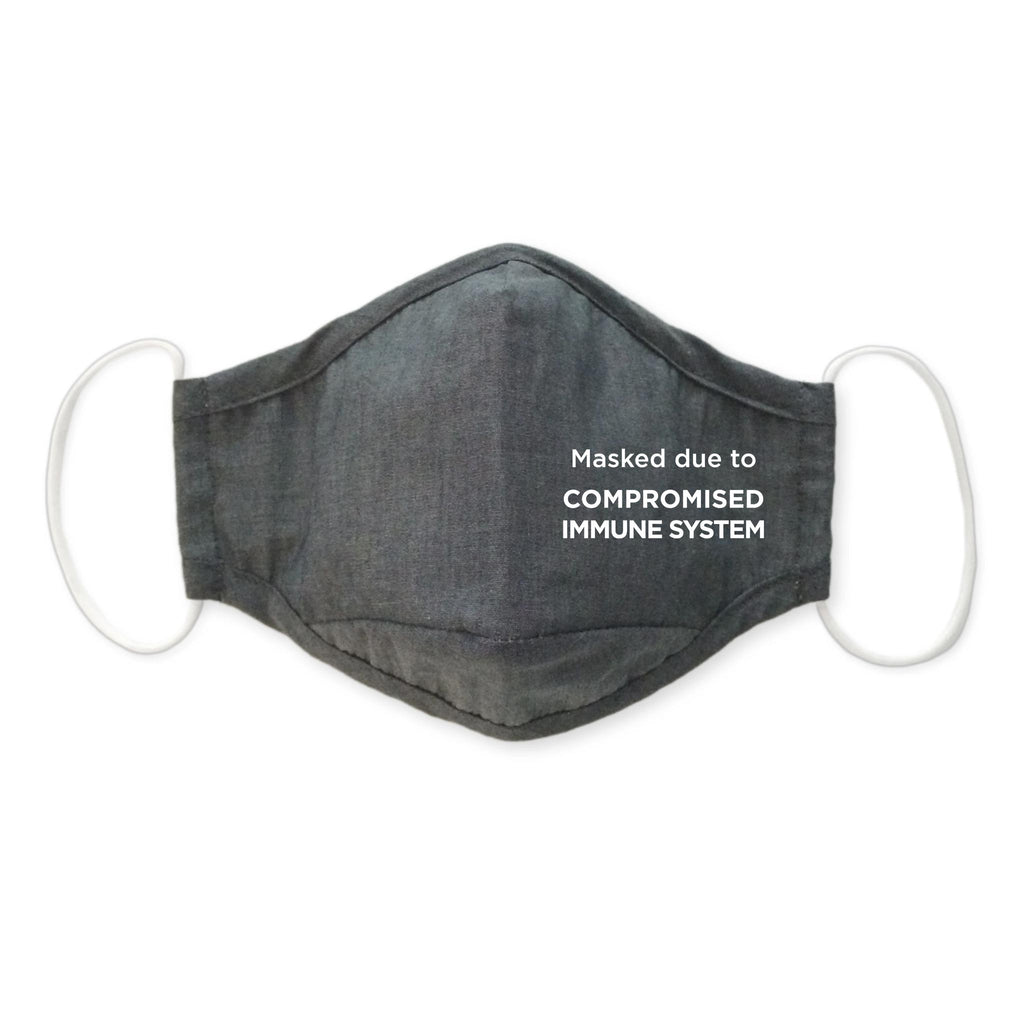3-Layer Woven Cotton Chambray Face Mask, Charcoal Gray - Masked Due to Compromised Immune System