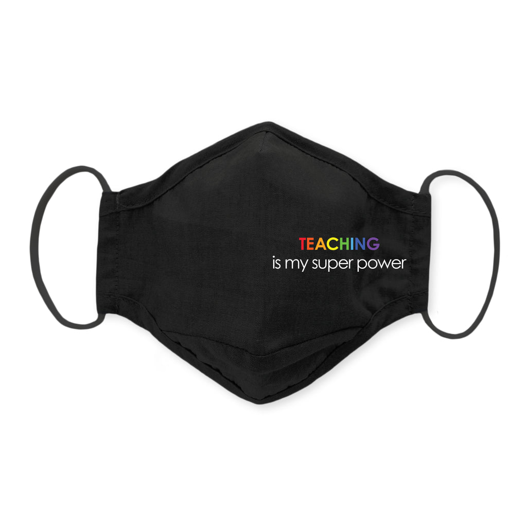 3-Layer Woven Cotton Chambray Face Mask, Black, Teaching is My Super Power