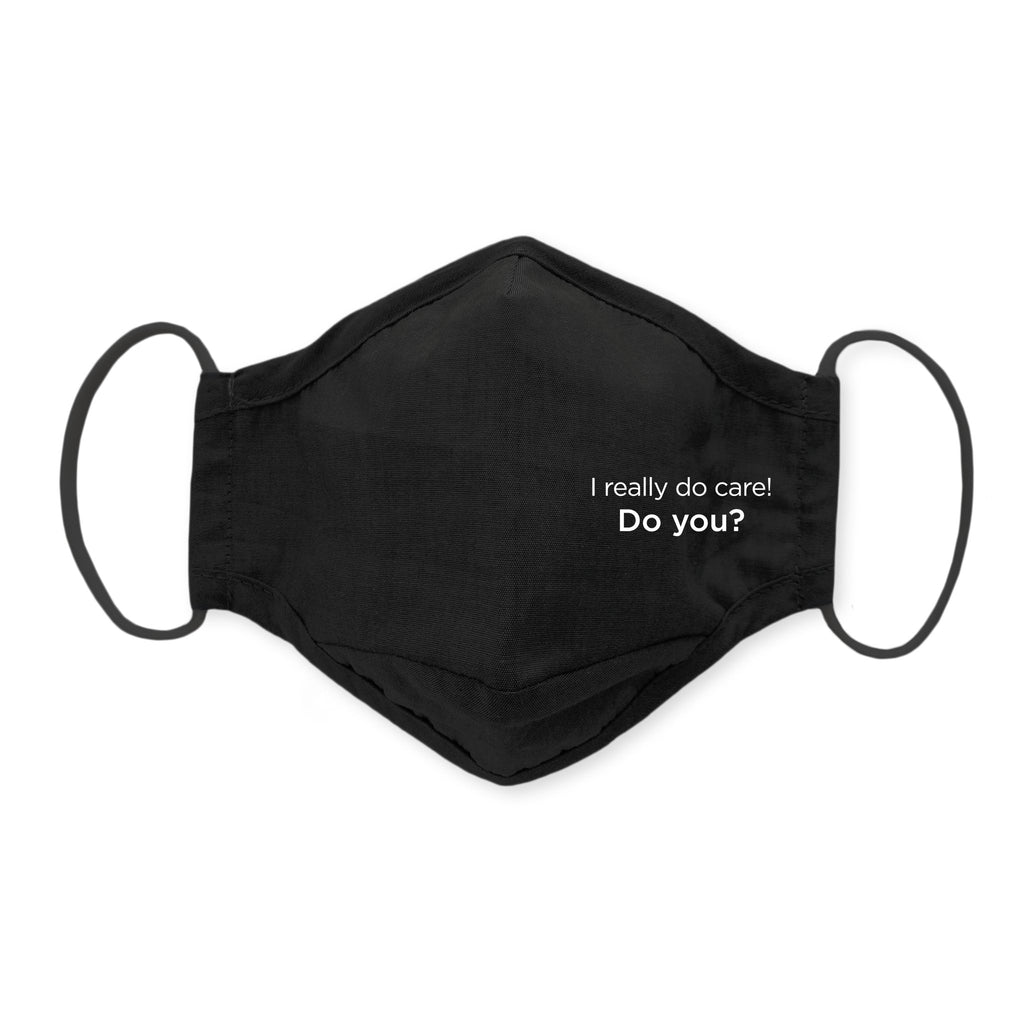 3-Layer Woven Cotton Chambray Face Mask, I Really Do Care, Black