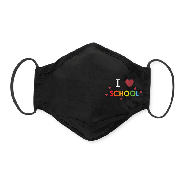 3-Layer Woven Cotton Chambray Face Mask, Black, I Love School, Rainbow
