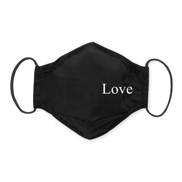 3-Layer Woven Cotton Chambray Face Mask, Black, Love