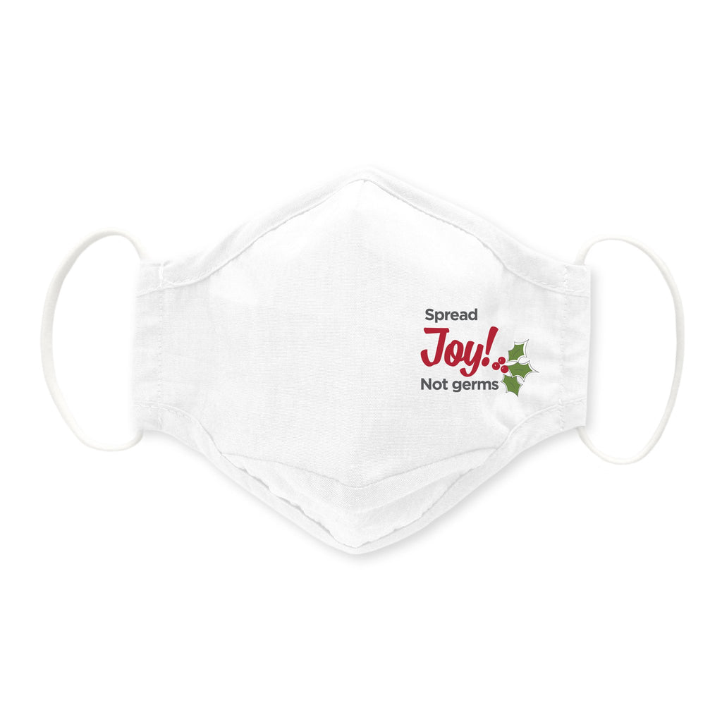 Adult Face Mask, 3-Layer Woven Cotton Chambray, White, Spread Joy Not Germs
