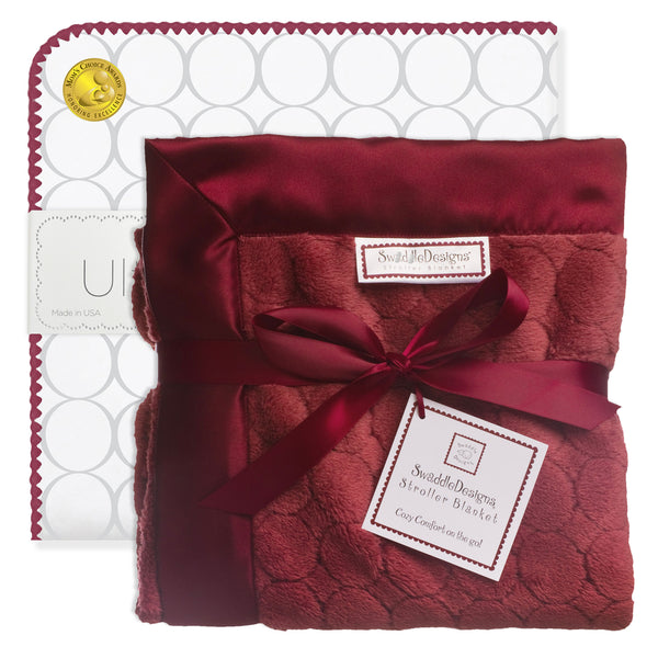 Stroller Blanket Puff Circles Truffle + Ultimate Swaddle Blanket Sterling Mod Circles on White