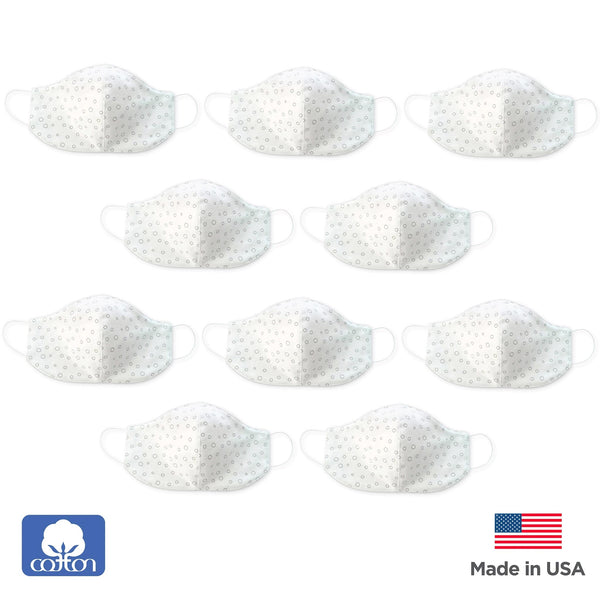 2-Layer Woven Soft Brushed Cotton Face Mask, Soft Black Bubble Dots, White, Made in USA - 10 Pack