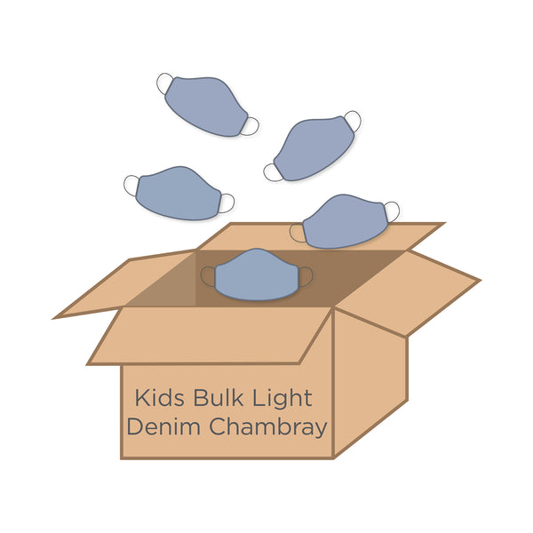 Kids Face Mask, 3-Layer Cotton Chambray, Bulk, Light Denim