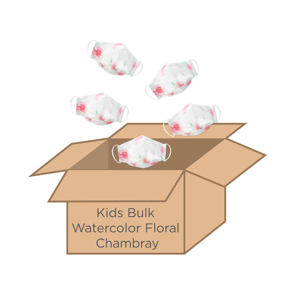 Kids Face Mask, 3-Layer Cotton Chambray, Bulk, Watercolor Floral