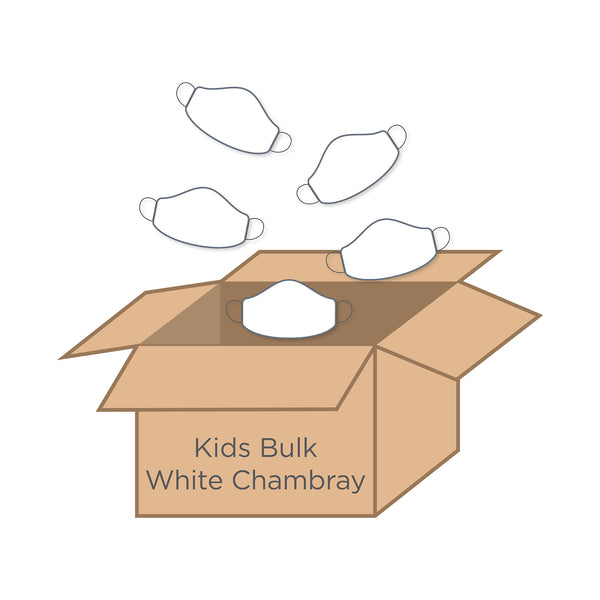 Kids Face Mask, 3-Layer Cotton Chambray, Bulk, White