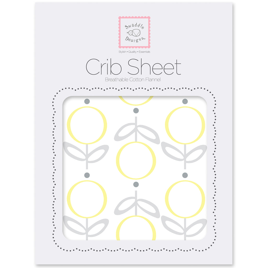 Flannel Fitted Crib Sheet - Geo Floral, Yellow