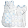 Cozy Puff Circle zzZipMe Sack - Ultimate, Muslin Swaddle Newborn Gift Set, Pastel Blue