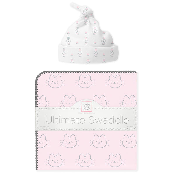 Ultimate Swaddle and Hat Newborn Gift Set - Bunnie, Pastel Pink