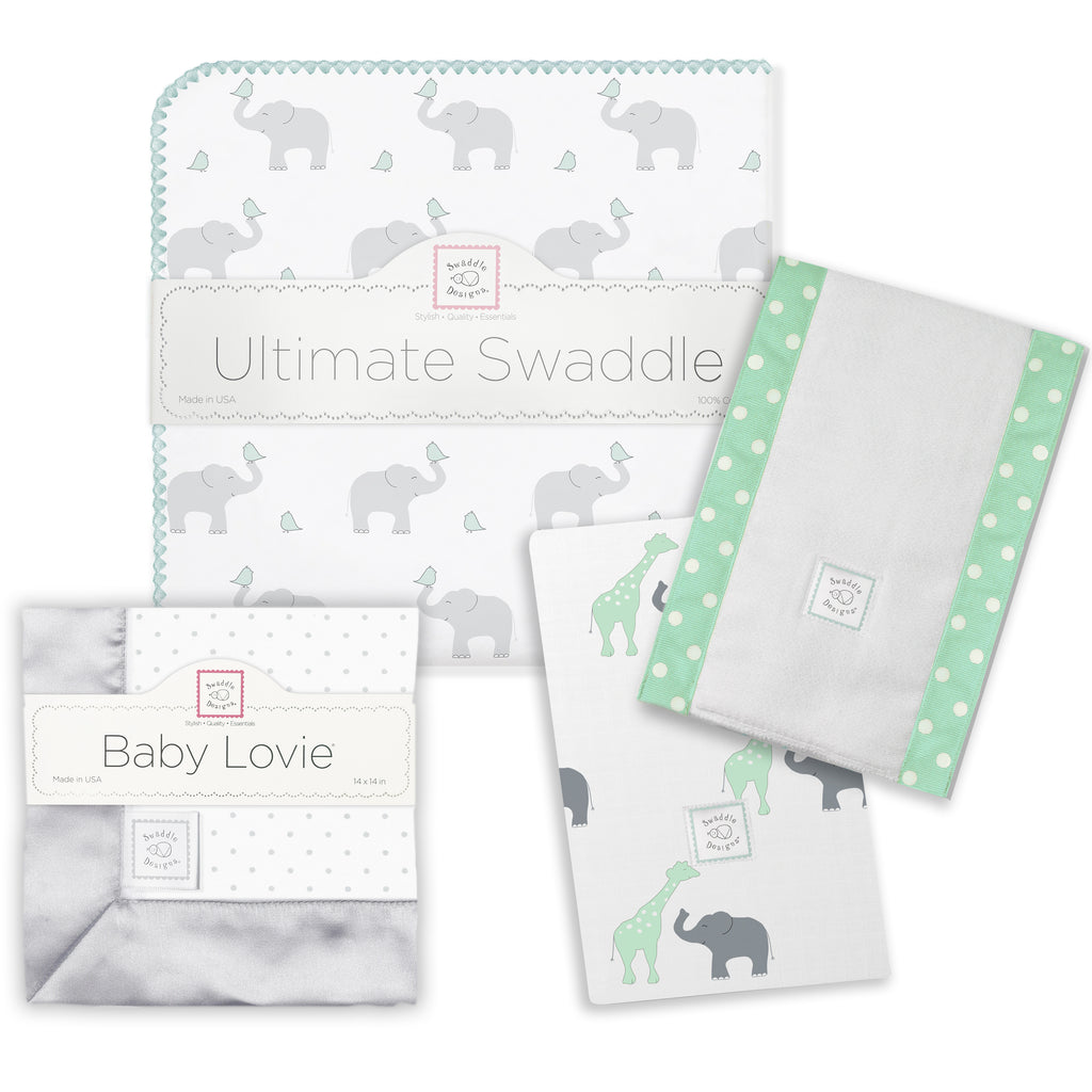 Ultimate Swaddle, Burpie and Lovie Newborn Gift Set - SeaCrystal