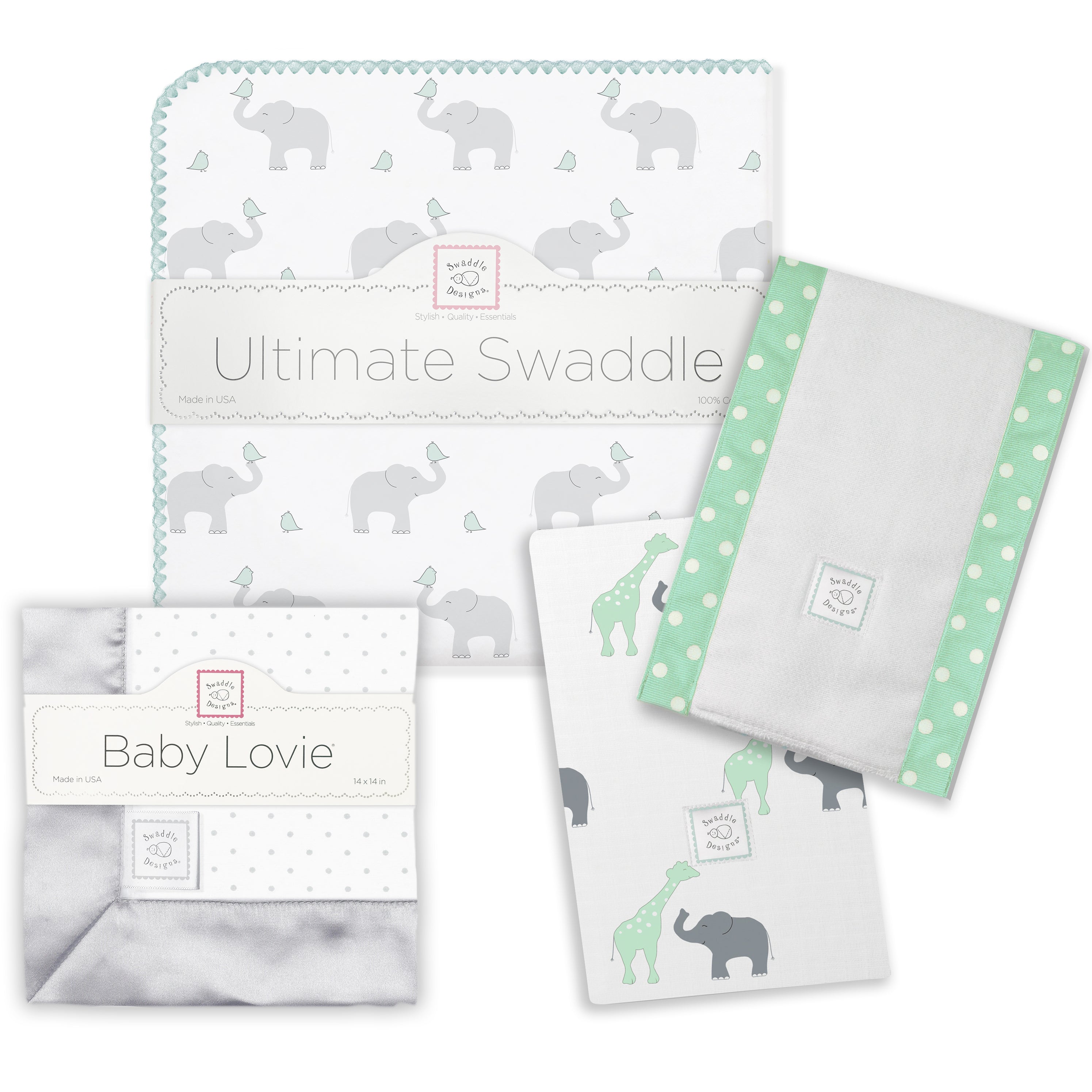 Ultimate Swaddle, Burpie and Lovie Newborn Gift Set SeaCrystal