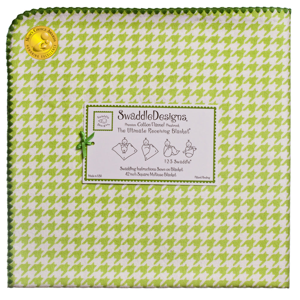 Ultimate Swaddle Blanket - Puppytooth - Kiwi with Pure Green Trim