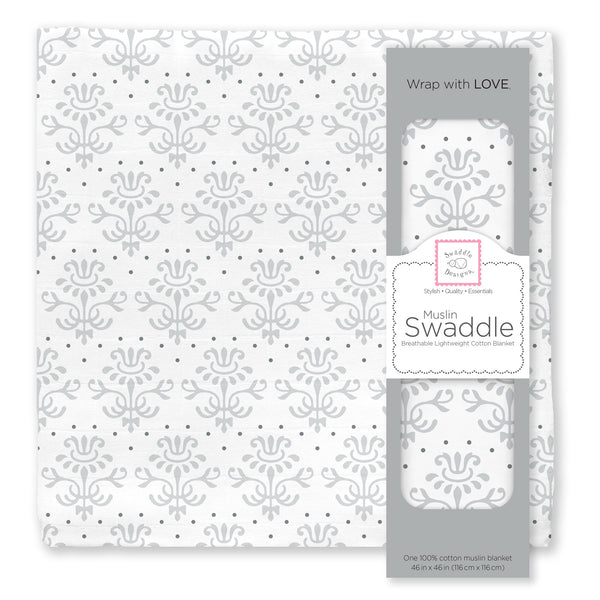 Muslin Swaddle Single - Lillie, Sterling and Dark Gray