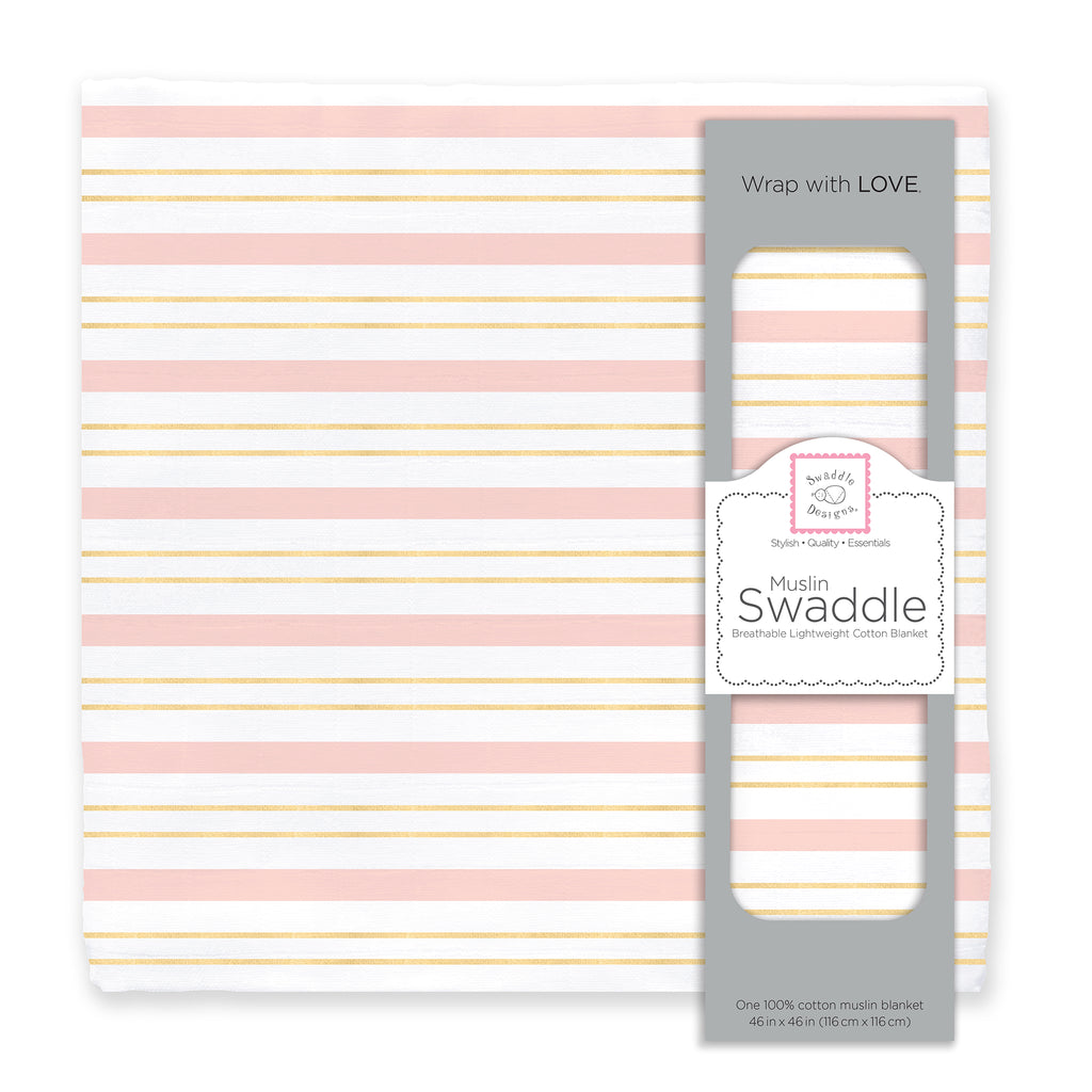 Muslin Swaddle Single - Serenity Stripes Shimmer, Pink