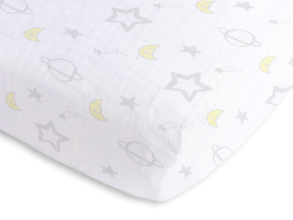 Muslin Fitted Crib Sheet - Goodnight, Sterling