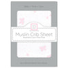 Muslin Fitted Crib Sheet - Butterflies, Pastel Pink