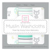 Muslin Washcloths - Green Woodland (Set of 3)