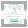 Muslin Washcloths - Green Woodland (Set of 3)