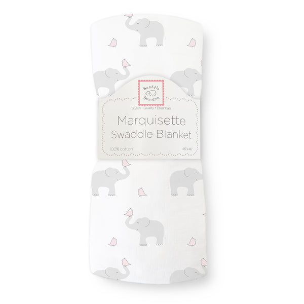 Marquisette Swaddle Blanket - Elephant & Chickies, Pastel Pink