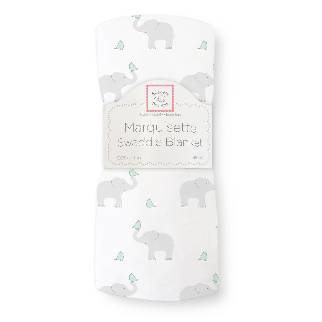 Marquisette Swaddle Blanket - Elephant & Chickies, SeaCrystal