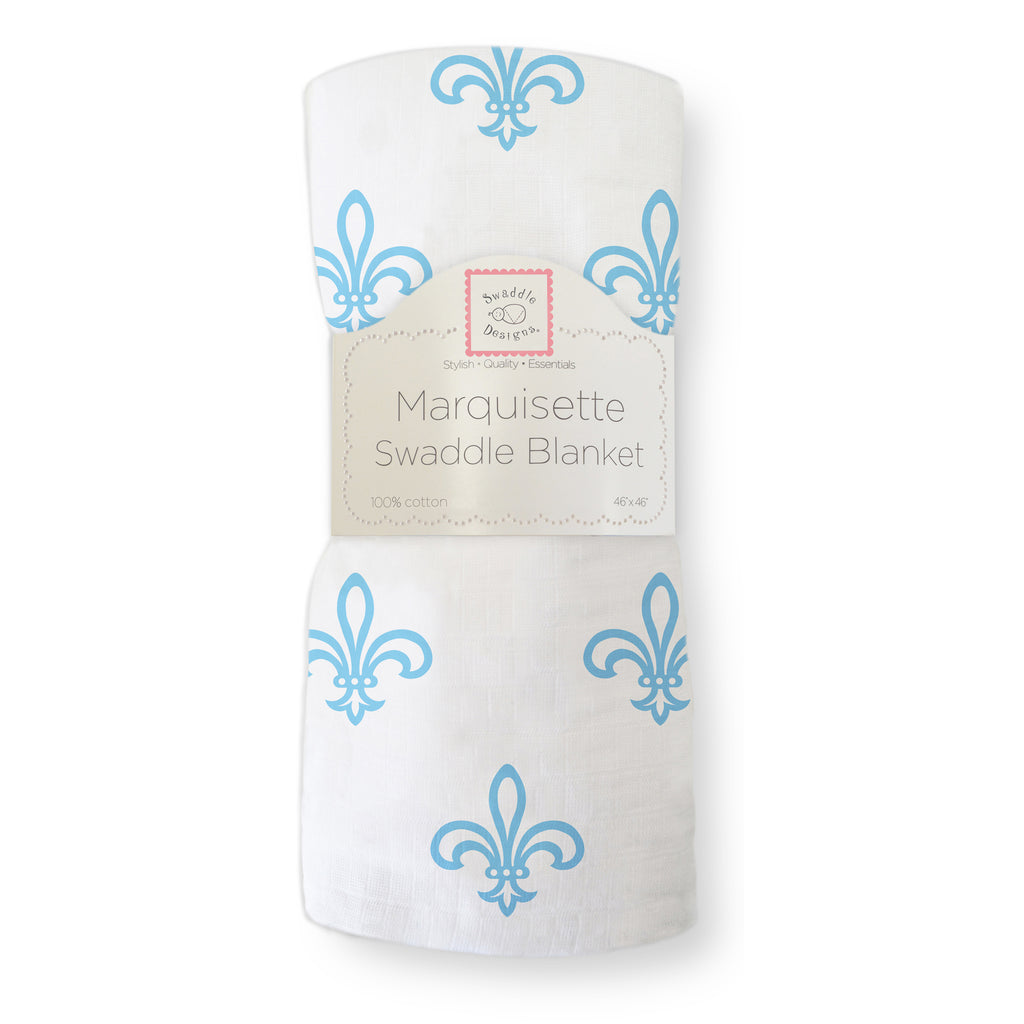 Marquisette Swaddle Blanket - Fleur De Lis, Soft Blue