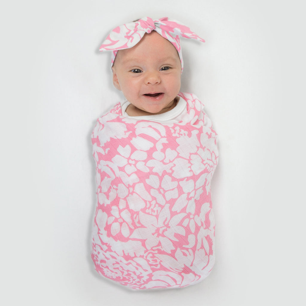 Marquisette Swaddle Blanket + Marquisette Headband Gift Set, Pink