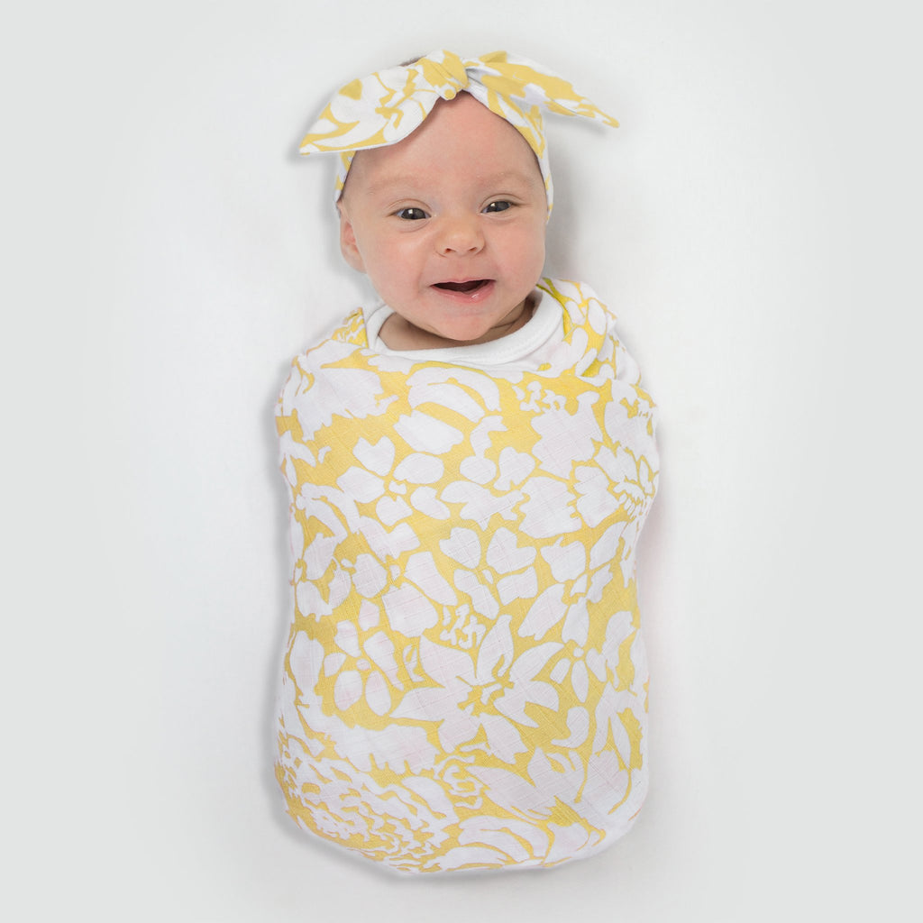 Marquisette Swaddle Blanket + Marquisette Headband Gift Set, Yellow