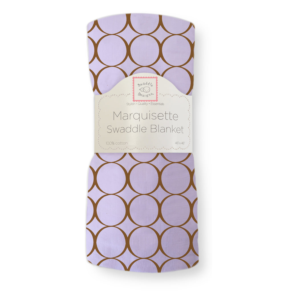 Marquisette Swaddle Blanket - Mocha Mod Circles on Lavender