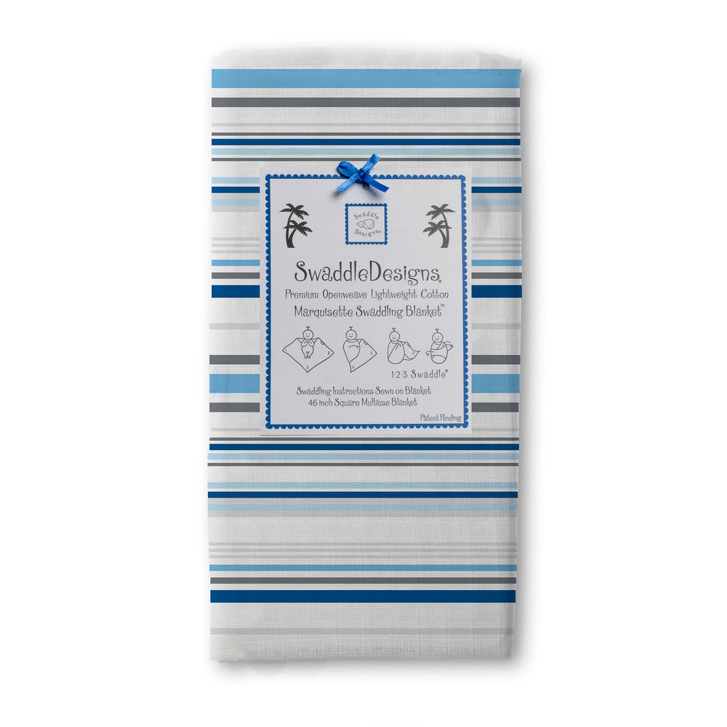 Marquisette Swaddle Blanket - Sterling Stripes, True Blue