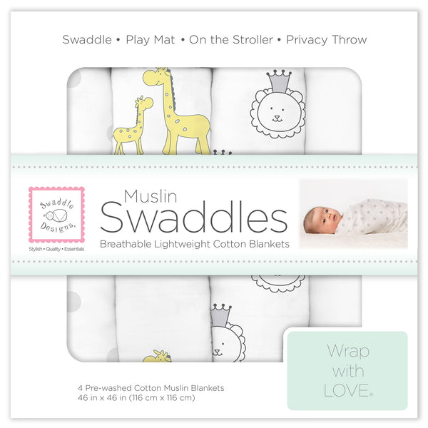 Muslin Swaddle Blankets - Jungle Friends (Set of 4), Sterling
