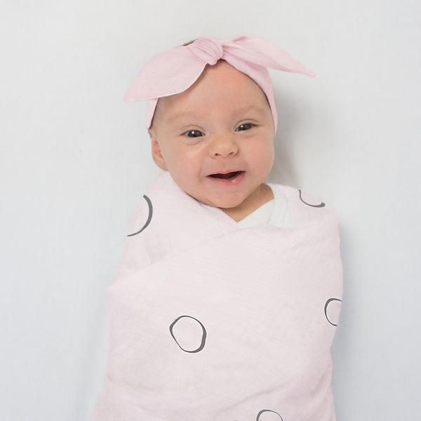 Marquisette Swaddle Blanket + Headband Gift Set, Ring on Soft Pink