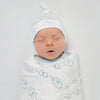Ultimate Swaddle and Hat Newborn Gift Set - Doggie and Little Dots, Pastel Blue