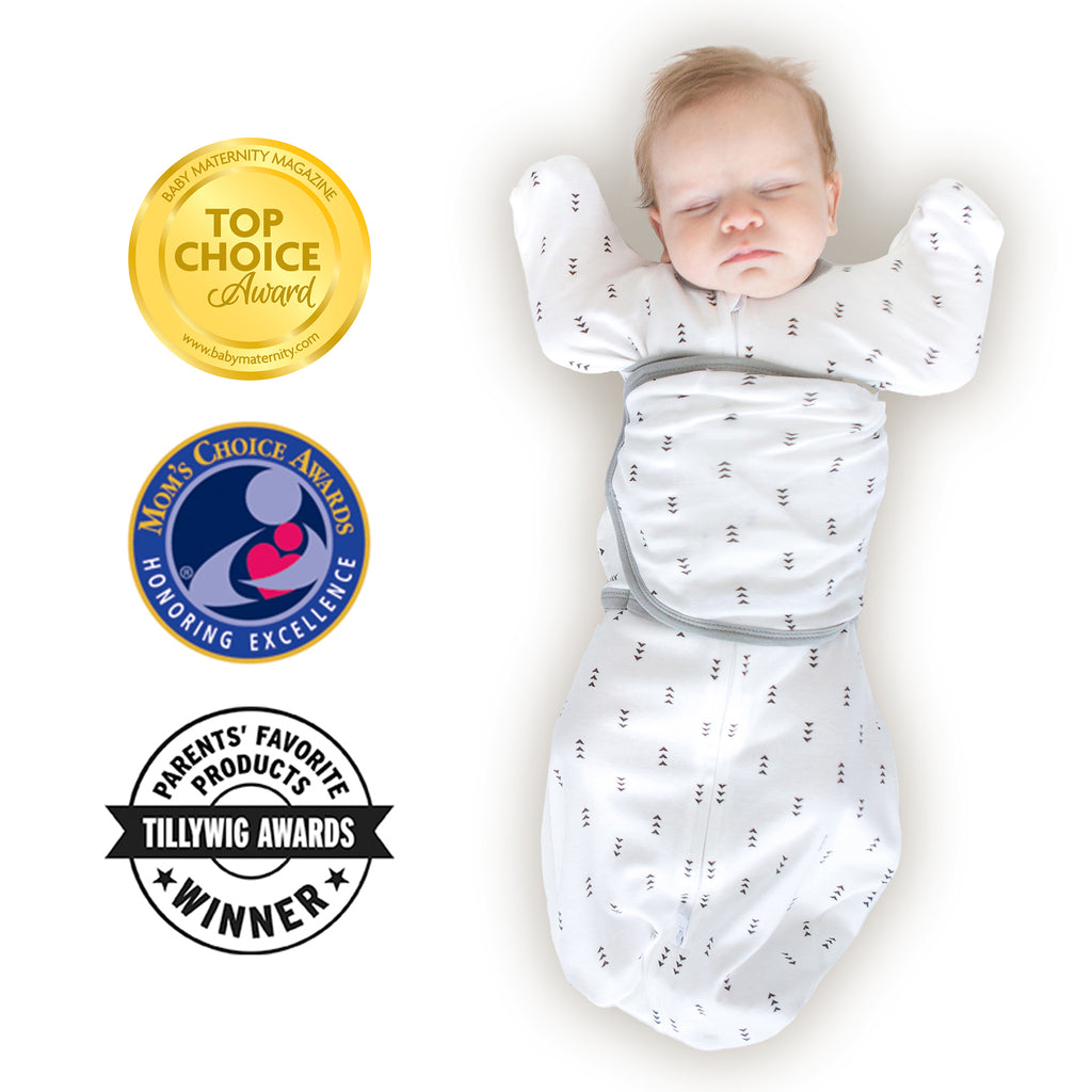Omni Swaddle Sack with Wrap - Arms Up Sleeves & Mitten Cuffs, Tiny Arrows, Soft Black