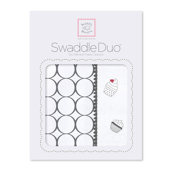 SwaddleDuo - Soft Black Pearl Mod Circles + Cupcakes