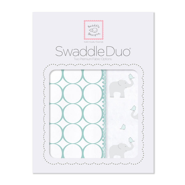 SwaddleDuo - Mod Elephant & Chickies, SeaCrystal