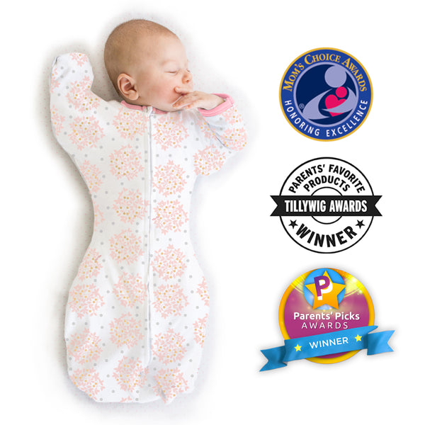 Transitional Swaddle Sack  - Arms Up 1/2-Length Sleeves & Mitten Cuffs, Heavenly Floral, Pink
