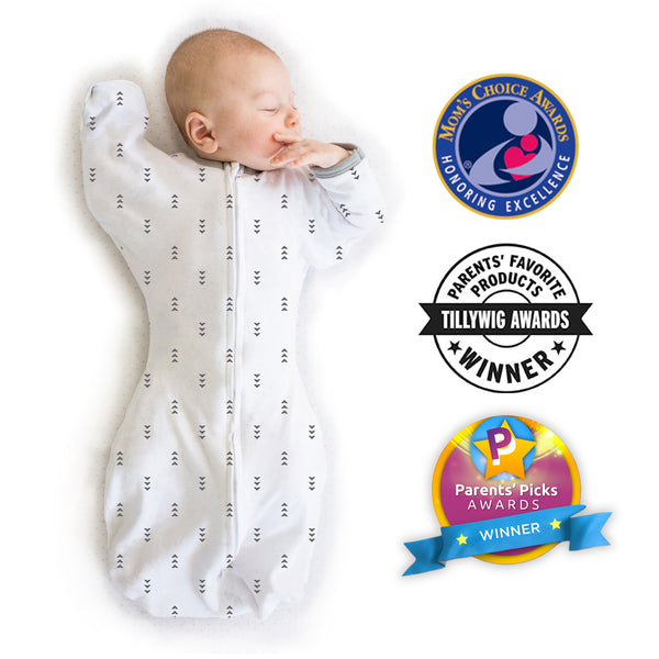 Transitional Swaddle Sack with Arms Up 1/2-Length Sleeves & Mitten Cuffs, Tiny Arrows, Soft Black