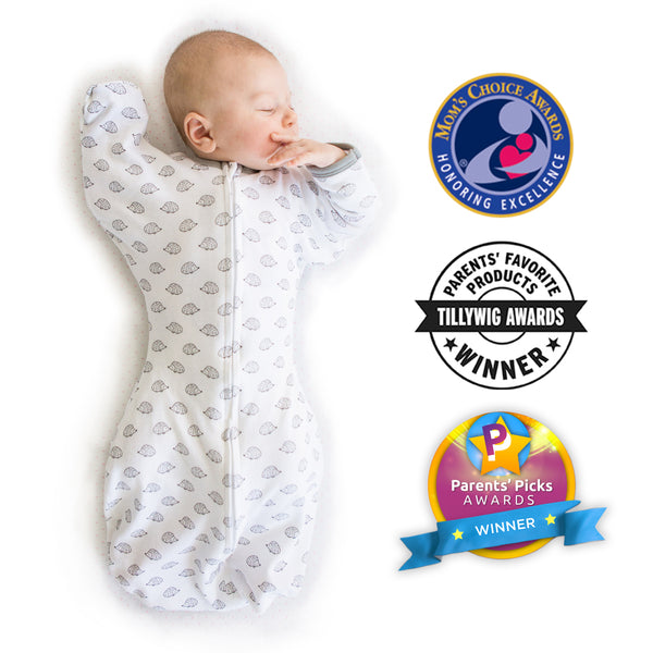 Transitional Swaddle Sack  - Arms Up 1/2-Length Sleeves & Mitten Cuffs, Tiny Hedgehog, Soft Black