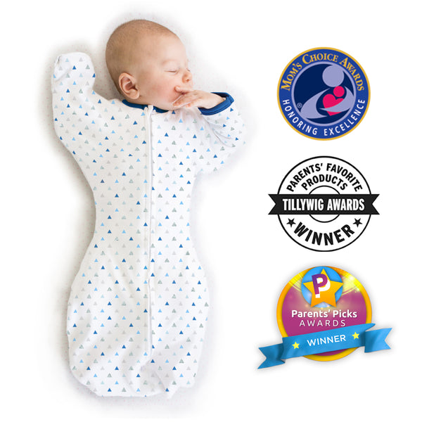 Transitional Swaddle Sack  - Arms Up 1/2-Length Sleeves & Mitten Cuffs, Tiny Triangle Shimmer, Blue