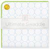Ultimate Swaddle Blanket - Mod Circle on White Pastel Blue w/ Apple Green Trim