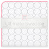 Ultimate Swaddle Blanket - Mod Circles on White, Sterling with Pink Trim