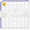 Ultimate Swaddle Blanket - Mod Circles on White, Sterling with Power Purple Trim