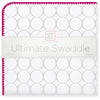 Ultimate Swaddle Blanket - Mod Circles on White, Sterling with Very Berry Trim