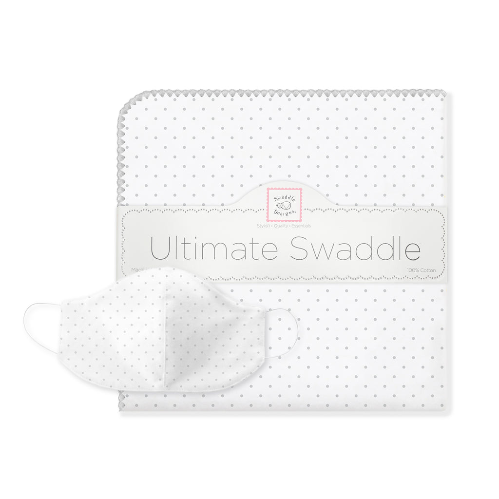Ultimate Swaddle and 2-Layer Cotton Face Mask Set - Polka Dots Sterling