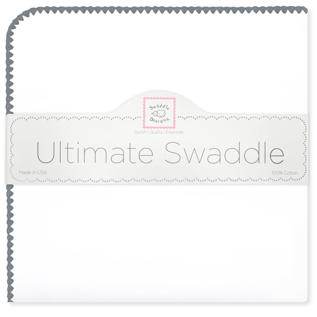 Ultimate Swaddle Blanket - White with Dark Gray Trim