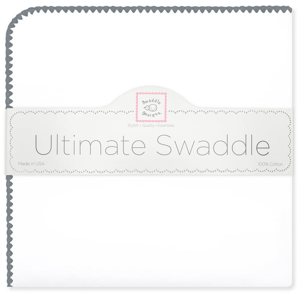 Ultimate Swaddle Blanket - White with Dark Gray Trim