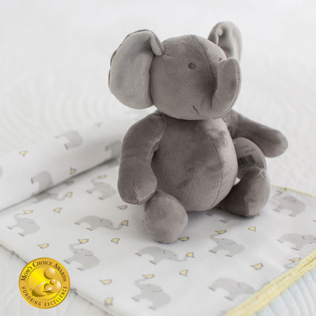 Ultimate Swaddle and Plush Toy Set - Elephants and Chickies + Baby Elephant, Pastel Yellow