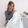 Ultimate Swaddle Blanket - Mod Circle on White Pastel Blue w/ Apple Green Trim